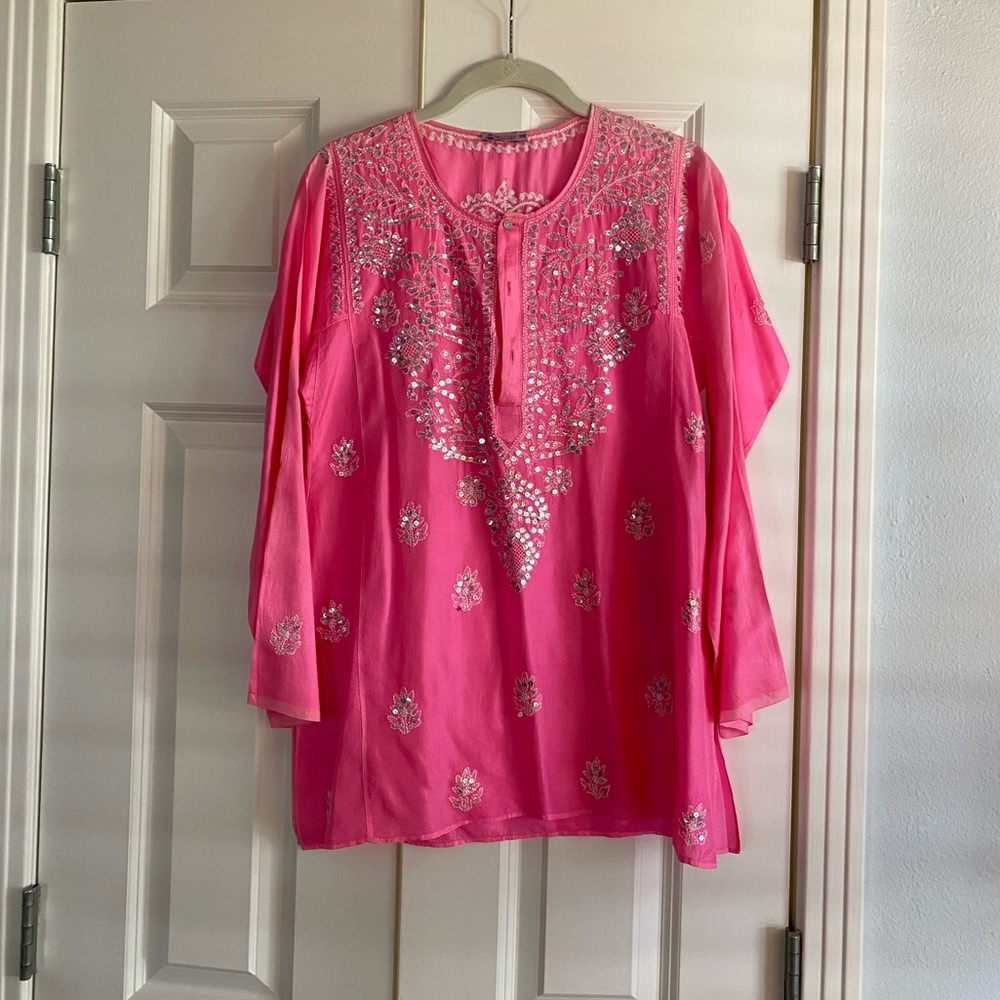 Calypso silk bejeweled tunic